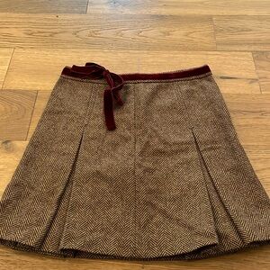 J.Crew Tweed Brown Pleated Velvet Bow Mini Skirt Sz 8